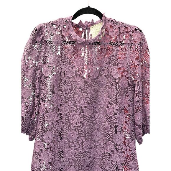 Johnny Was Lorrie Purple Crochet Lace Mini Dress Puff Sleeves Size Medium - Picture 9 of 14